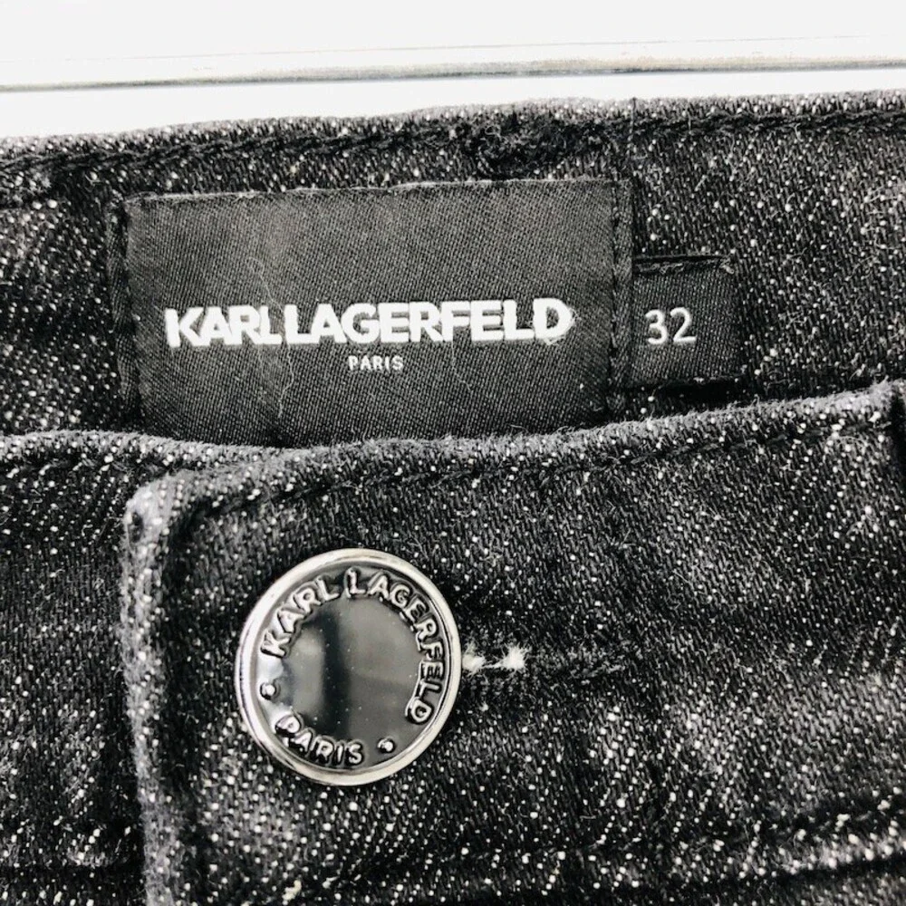 Karl Lagerfeld Men's Gray Denim Cotton Studded Skinny Moto Slim Jeans Size 32